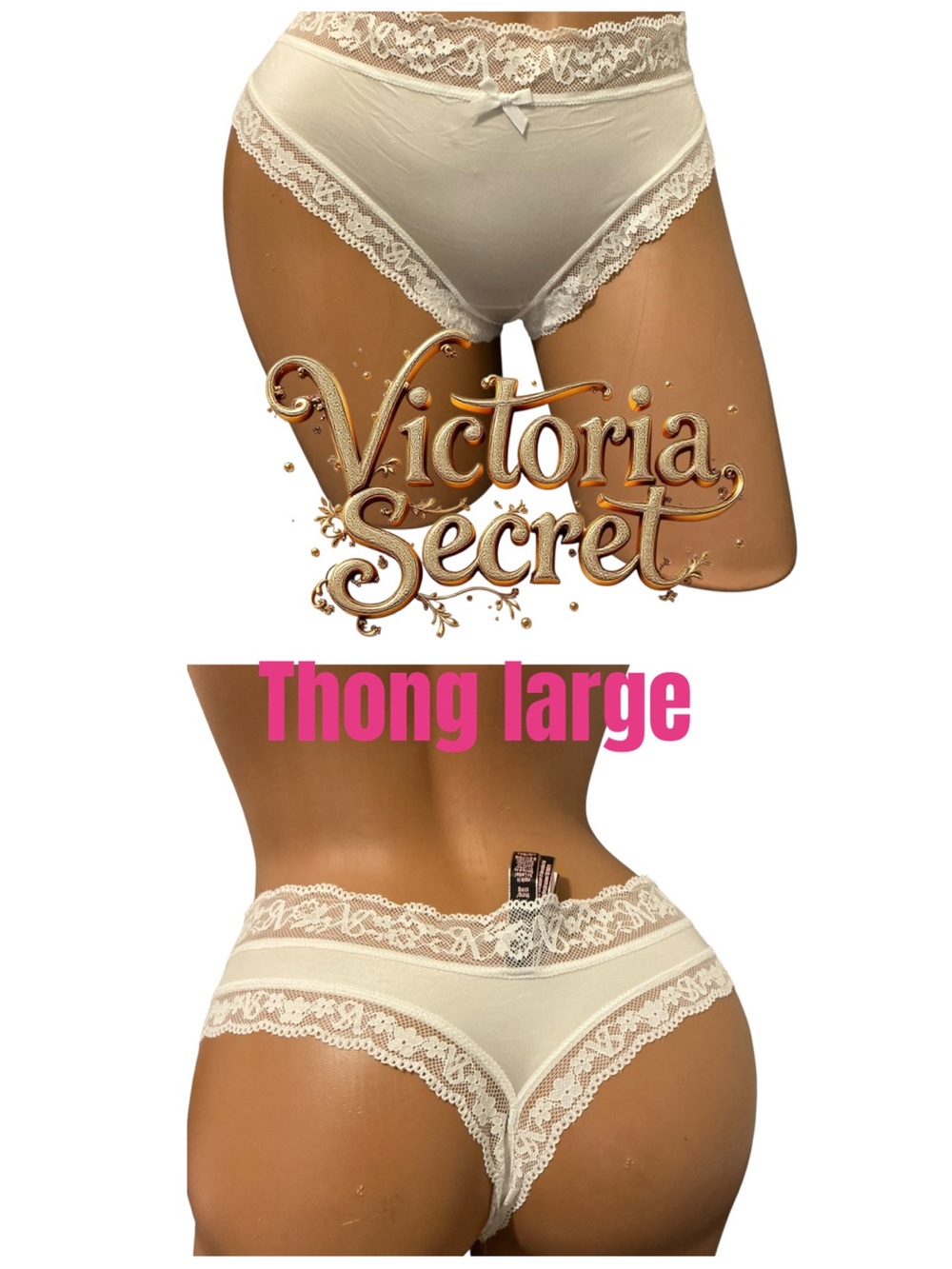 Victoria's Secret Cream Lace-Trim Thong